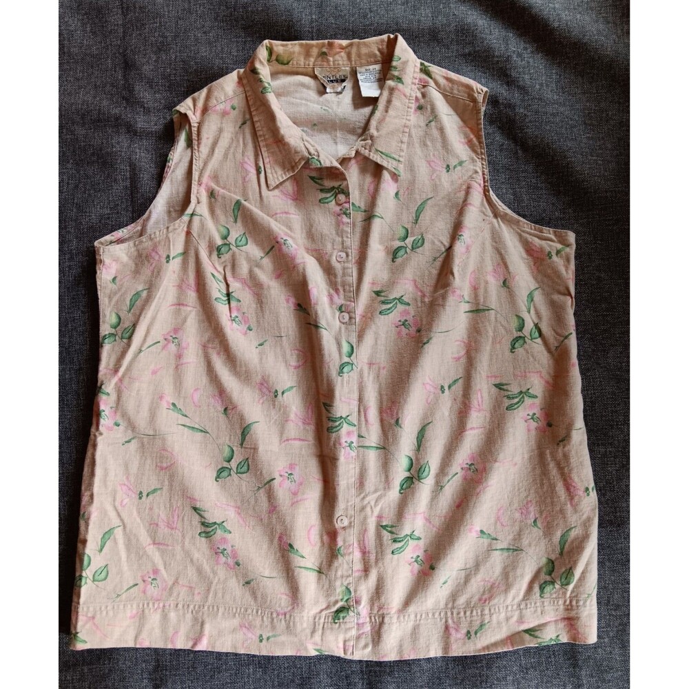 Shirt Size 24 Women Bentley Plus Casual Tank Style Beige Button